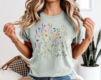 Pressed Wildflower Tshirt, Gift For Gardener, Boho Cottagecore Tshirt, Botanical Graphic Tee, Vintage Pressed Flowers Shirt, floral tshirt