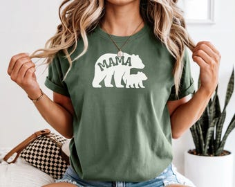 Mama Bear one cub Tshirt, Maternity T-Shirt, Baby Shower Gift, Spring Pregnancy Reveal Gift for New Mom, Comfort Colors