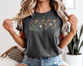 Gepresste Wildblumen Tshirt, Botanische Grafik T-Shirt, Boho Cottagecore Tshirt, Vintage gepresste Blumen Shirt, Geschenk für Gärtner