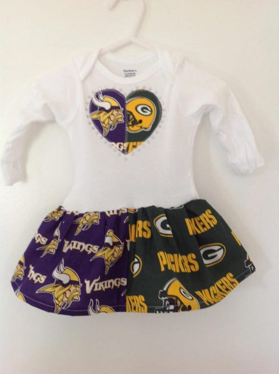 Custom made Inspired Green Bay Packers and Minnesota Vikings House Divided  Infant Dress