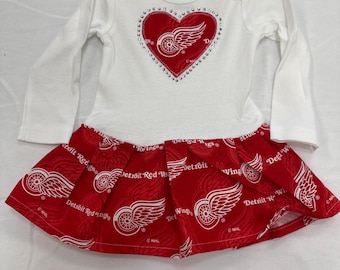 Custom made Inspired Detroit Red Wings Infant Dress with or without matching Bloomers