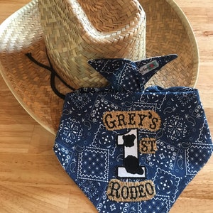 Personalized Cowboy/Rodeo BLUE Bandana 1ST BIB/Double-Sided Bandana Bib/ Western/Farm/1st Birthday Party-Rodeo Party/Barnyard Farm Party Navy Blue/Cow