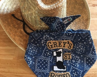 Personalized Cowboy/Rodeo BLUE Bandana 1ST BIB/BURLAP/ Double-Sided Bandana Bib/ Western/1st Birthday Party-Rodeo Party/Barnyard Farm Party