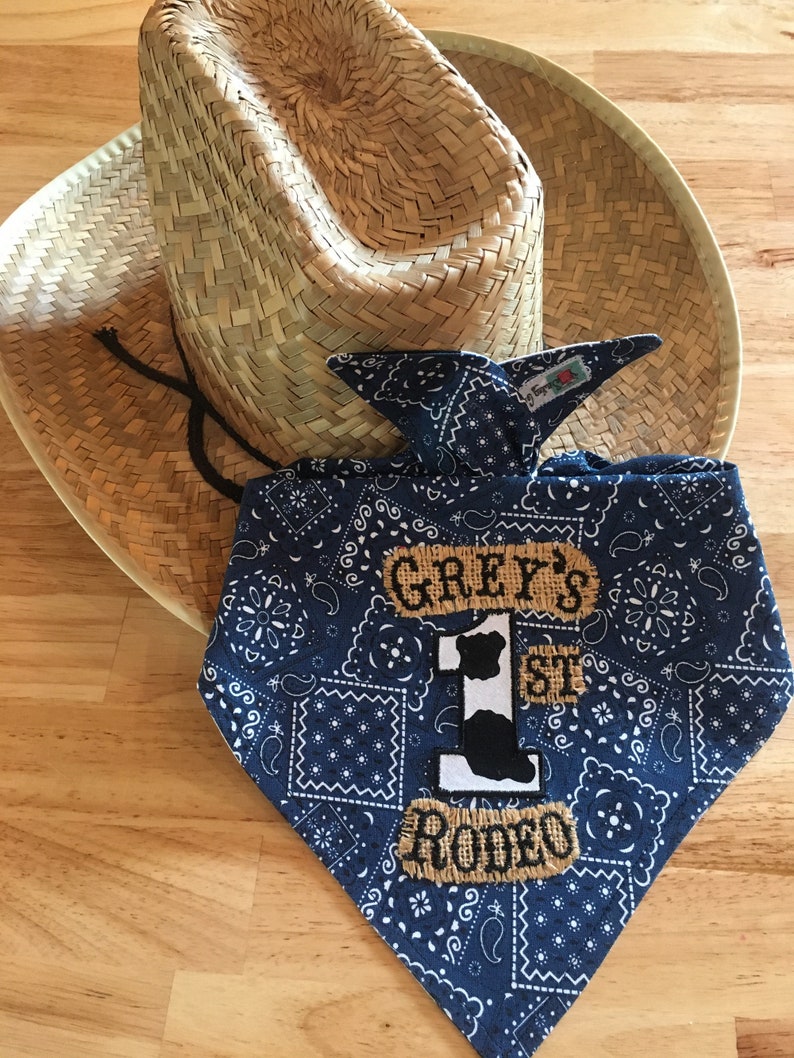 Personalized Cowboy/Rodeo BLUE Bandana 1ST BIB/Double-Sided Bandana Bib/ Western/Farm/1st Birthday Party-Rodeo Party/Barnyard Farm Party Navy Blue/Cow