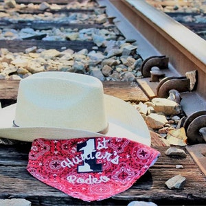 Personalized COWBOY/Rodeo 1ST Bandana BIB/Double-Sided Bandana Bib/ Western/Barnyard Party Accessory/1st Birthday Party Outfit/Rodeo Party image 9