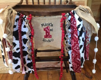 Personalized First Rodeo Birthday Banner: Burlap High Chair Decor