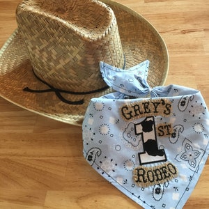 Personalized Cowboy/Rodeo BLUE Bandana 1ST BIB/Double-Sided Bandana Bib/ Western/1st Birthday Party-Rodeo Party/Barnyard Farm Party
