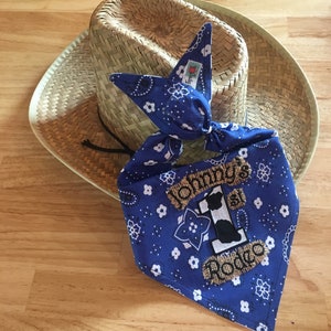 Personalized Cowboy/Rodeo BLUE Bandana 1ST BIB/BURLAP/Double-Sided Bandana Bib/Western/1st Birthday Party-Rodeo Party/Barnyard Farm Party Royal Blue/Cow