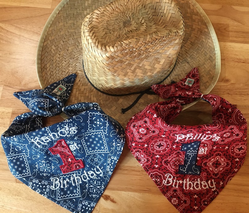 Personalized COWBOY/Rodeo 1ST Bandana BIB/Double-Sided Bandana Bib/ Western/Barnyard Party Accessory/1st Birthday Party Outfit/Rodeo Party image 3