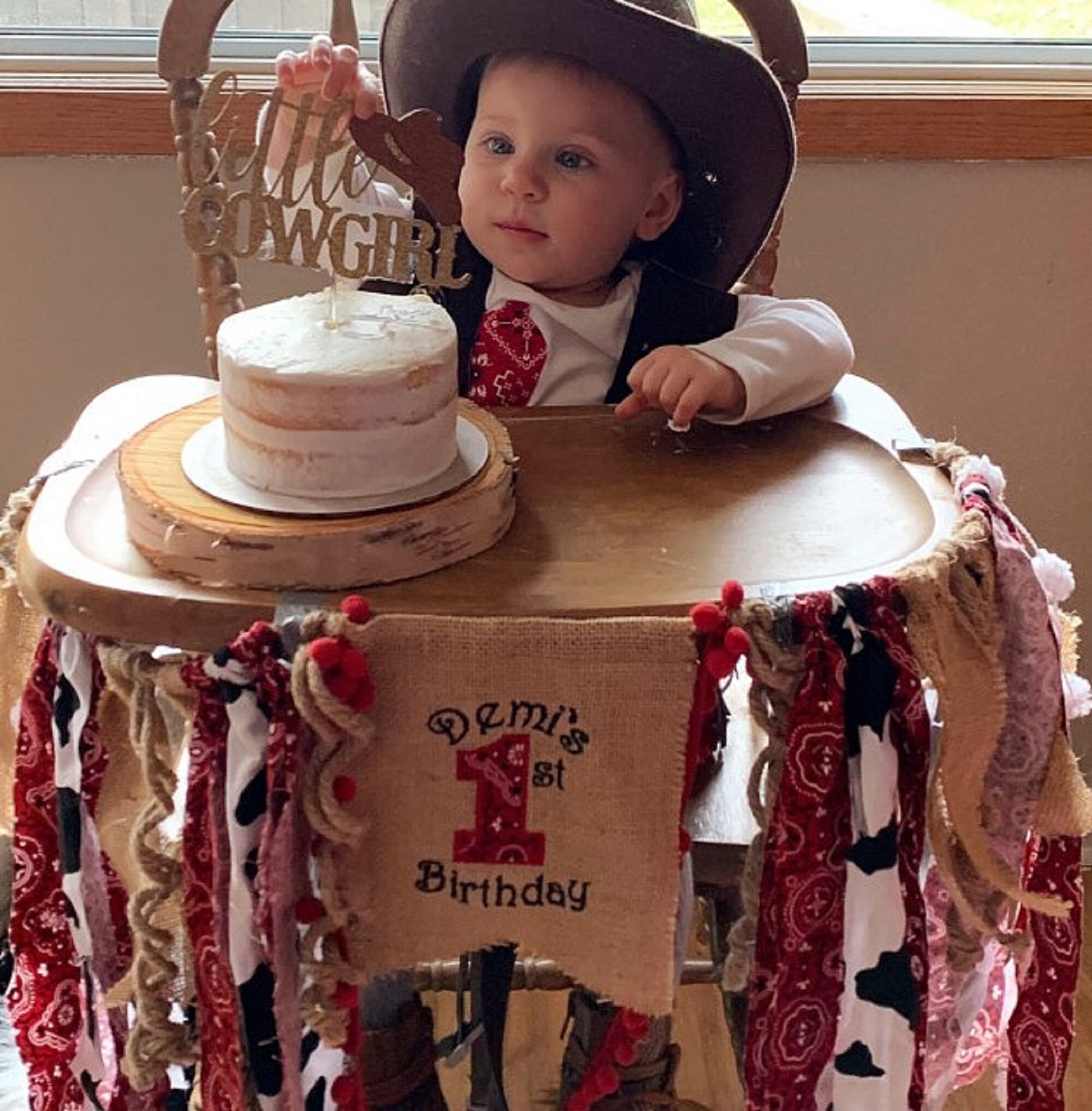 Banner Per Seggiolone Cowgirl 'My First Rodeo' Per Primo Compleanno, Decorazioni Festa Bambina, Tessuto Denim E Poliestere - 2