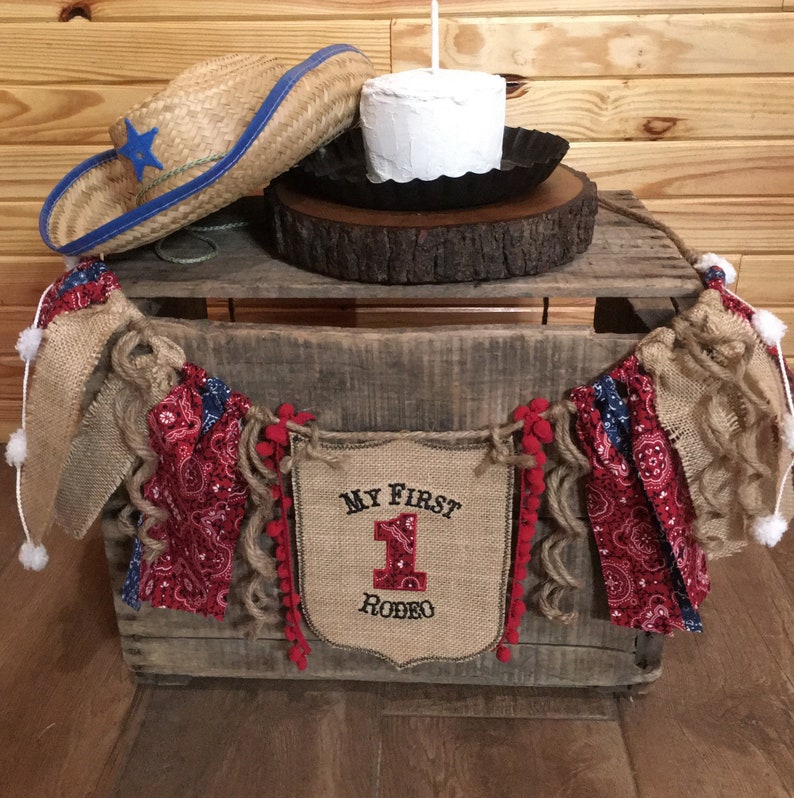 RODEO Back Number Banner-Crate Photo Prop Banner-Cowboy Banner-1st Birthday Banner-Rodeo Banner-Highchair Banner-Shield Banner-Rodeo Party #1Red/Navy/Red