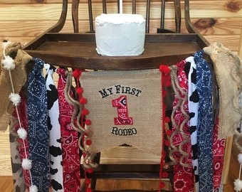 MY FIRST BIRTHDAY Cowboy Rodeo Banner-Bright Red Bandana Banner-High Chair Birthday Banner-Rodeo Birthday Banner-Cowboy Birthday Banner