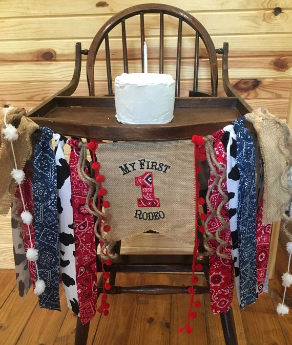 MY FIRST BIRTHDAY Cowboy Rodeo Banner-Bright Red Bandana Banner-High Chair Birthday Banner-Rodeo Birthday Banner-Cowboy Birthday Banner Il_570xn
