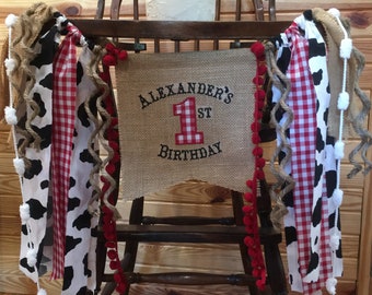 Cowboy 1st Birthday Banner: Rodeo Gingham High Chair Decor