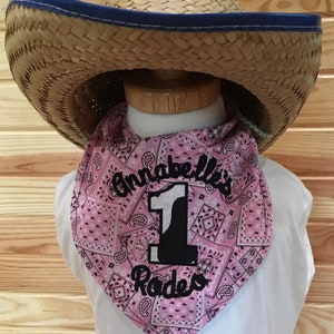 Personalized COWBOY/Rodeo 1ST Bandana BIB/Double-Sided Bandana Bib/ Western/Barnyard Party Accessory/1st Birthday Party Outfit/Rodeo Party Pink/Cow