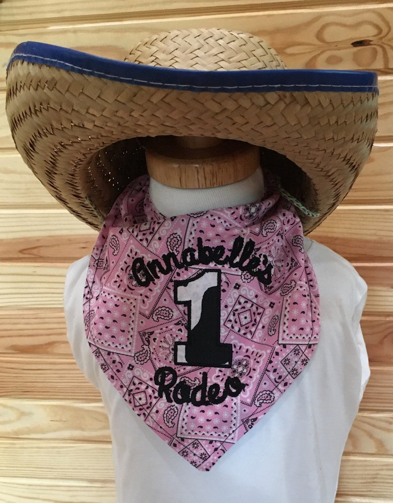 Personalized COWBOY/Rodeo 1ST Bandana BIB/Double-Sided Bandana Bib/ Western/Barnyard Party Accessory/1st Birthday Party Outfit/Rodeo Party Pink/Cow