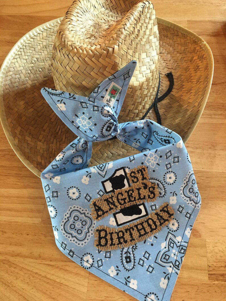 Personalized Cowboy/Rodeo BLUE Bandana 1ST BIB/BURLAP/Double-Sided Bandana Bib/Western/1st Birthday Party-Rodeo Party/Barnyard Farm Party image 6