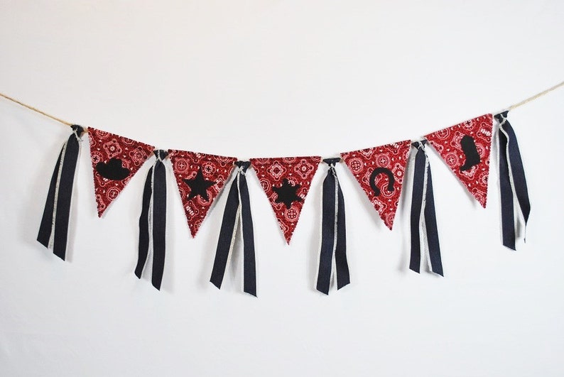 Red BANDANA Pennant Birthday Banner-Cowboy | Etsy