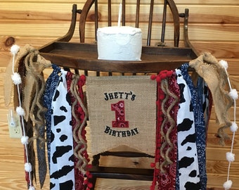 Personalized Cowboy Rodeo 1st Birthday Banner: Burlap Highchair Banner