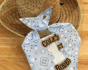 Personalized COWBOY/Rodeo Bandana 1ST BIB/BURLAP/Double-Sided Bandana Bib/ Western/Barnyard Party Accessory/1st Birthday Party-Rodeo Party