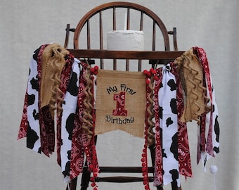 First Rodeo Birthday Banner: Burlap Cowboy Highchair Decor
