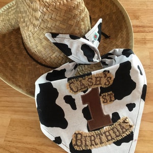 Personalized COWBOY/Rodeo Bandana BIB/BURLAP/Double-Sided Bandana Bib/Black Cow/ Brown Cow/Barnyard Party Accessory/1st Birthday Rodeo Party