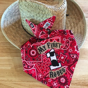 Bandana personalizzata COWBOY/Rodeo 1° BAVAGLIO/Bavaglino bandana bifacciale/Accessorio per feste Western/Barnyard/Festa del 1° compleanno - Festa Rodeo