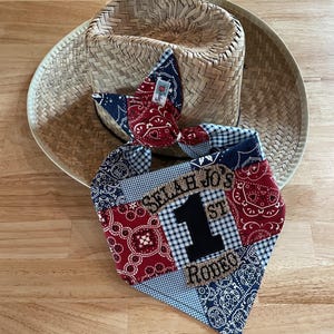 Personalized Cowboy 1st Birthday Patchwork Bandana Bib: Rodeo Party Accessory