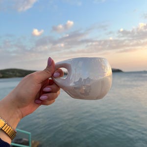 White Pearl Ceramic Mug, Iridescent Finish Handmade Coffee Cup, Mother of Pearl Luster Mug, Unique Gift for Coffee Lovers - Pinterest Mug
