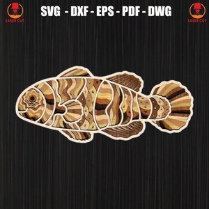 3D Fish Mandala Svg Laser Cut File, Multilayer Laser Cut Fish Mandala, Sea Animals Mandala Svg, Layered Tropical Fish SVG CNC DXF Cut File