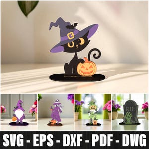 Halloween standing ghost cat witch laser cut bundle, Halloween table decor bundle svg, Halloween laser cut files, Halloween decoration