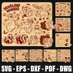 Montessori Woodland Animal Puzzle Bundle Laser Cut, Laser Cut Educational Toy Svg, Forest Animal Shapes Svg Laser Cut, Wooden Puzzle Game