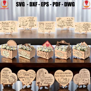 Muttertagsbox Blumenschild Laser Cut Bundle SVG, Muttertagsblumenbox SVG, Muttertagsschild Laser Cut svg, Muttertag 3D Boxes Geschenk