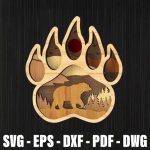 Bear Paw Layered SVG Laser Cut File, 3D Bear Paw Mandala for Cricut, Wildlife Nature Animal Wall Art, Forest Animal Multilayer Laser Cut