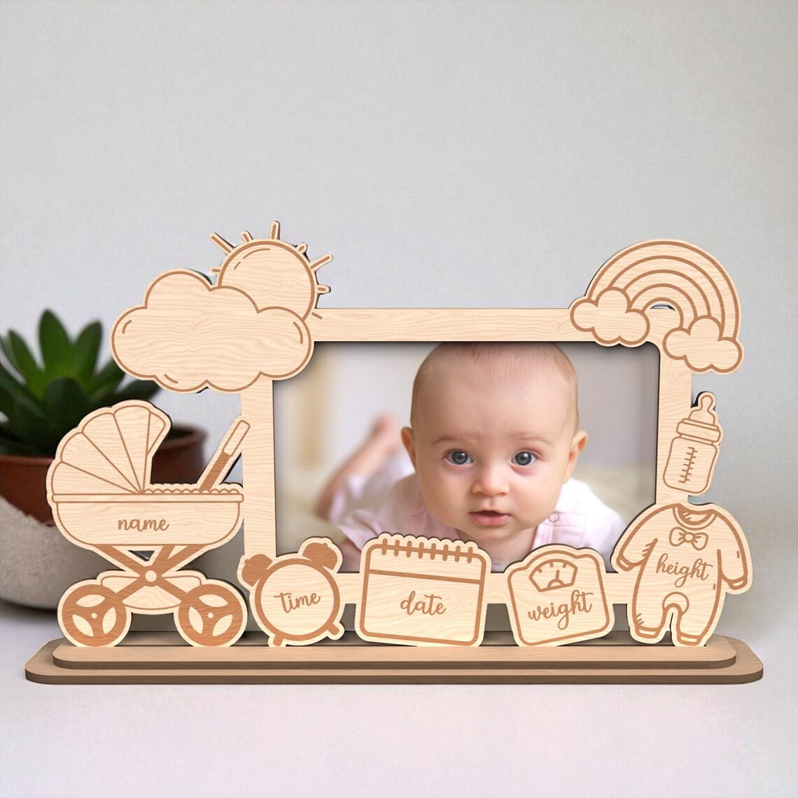 Personalized Baby Photo Frame Bundle Svg Laser Cut, Birth Announcement ...