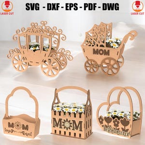 Paquete SVG de caja con flores para el Día de la Madre cortadas con láser, caja con flores para el Día de la Madre en formato SVG, letrero para el Día de la Madre cortado con láser en formato SVG, cajas de regalo 3D para el Día de la Madre