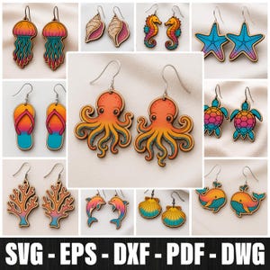 Summer Beach Jewelry Earrings Jewelry Laser Cut Bundle, Sea Drop Earrings Laser Cut, Ocean Vibes Earrings Svg Cut, Ocean Life Earrings Svg