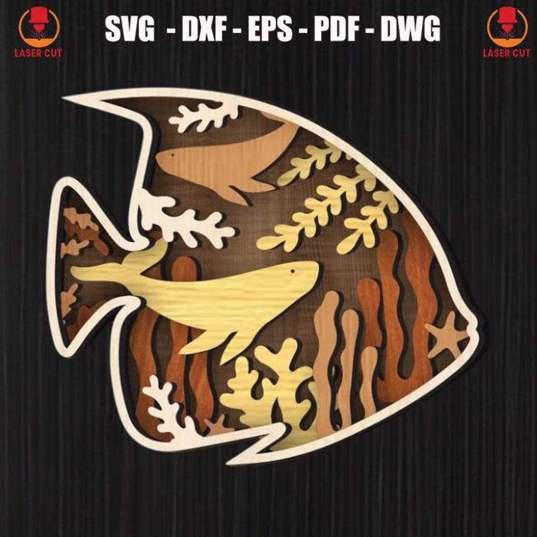 3D Tropical Fish SVG Laser Cut File, Multilayer Ocean Fish Laser Cut ...