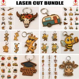 Keychain Mega Bundle Svg Laser Cut, School Graduation, Wild West Keychain, Camping Adventure Keychain, Honey Bee Svg, Cartoon Jungle Animals