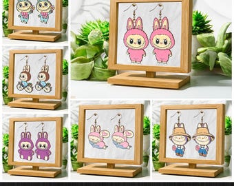 Labubu Earring Svg Bundle Laser Cut, Glitter Labubu Laser Cut Earrings, Labubu Monster Wood Earrings Laser, Kawaii Jewelry Wood Earrings Svg
