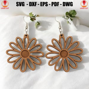 Daisy Flower Laser Cut Earrings, Cute Chamomile Daisy Flower Earring Svg Laser Cut, Summer Floral Wood Earring, Daisy Earrings Cut Files
