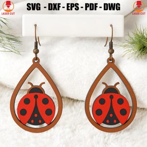 Ladybug Teardrop Earrings Svg Laser Cut, Spring Cottagecore Boho Bug Cutting, Cute Summer Faux Leather Earrings Svg, Lady Bug Jewelry Laser