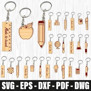 Teacher Keychain Laser Cut Bundle, Teacher Gift Keychain Laser Cut, Teacher Appreciation Laser File, Teacher Accessory Laser File For Cut
