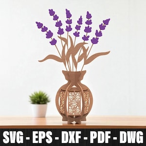 Lavender Vase Laser Cut Template, Laser Cut 3D Flowers Vase Table Decor, Lantern Vase Flower, Decorative Wooden Vase Flowers Table Decor Svg