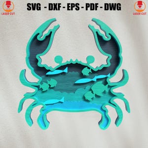 Seekrabbe Multilayer-Svg Laser-cut, Seekrabbe Sperrholz geschnitten Wohnkultur, Maryland Crab Multilayer svg, Krabbe Mandala Glowforge Lasercutting-Dateien