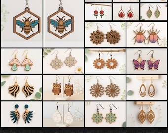 Ultimate Laser Cut Earrings Bundle Laser Cut, Flowing Leaf Segments Laser Engraved Earrings, Wood Earring SVG File, Spring Flower Earrings