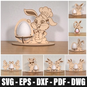 Portauova di Pasqua in formato SVG con taglio laser, simpatico file SVG con portauova di Pasqua con coniglietto, Glowforge, cestino portauova di Pasqua in legno, decorazione per la casa