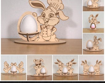 Paaseihouder SVG-bundel lasergesneden, schattige paashaas eierhouder lasergesneden Svg-bestand Glowforge houten paaseierhouder mand Decor Home