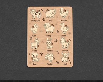 子供用農場動物パズル レーザーカット、子供用動物パズル 3D レーザーカット、3D モンテッソーリ木製パズル、農家の動物おもちゃ SVG レーザーカット
