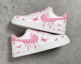Pink Butterfly Drip Custom Air Force 1, gepersonaliseerde handgeschilderde sneaker, cadeau voor haar